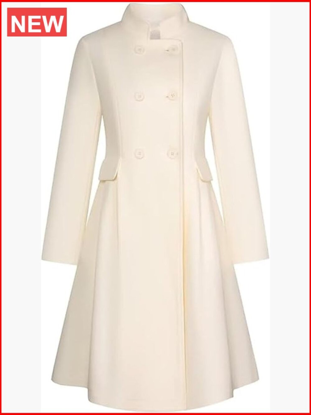 Women's Winter Wool Blend Swing Dress Coat Double Breasted Pea Coat Mock Neck